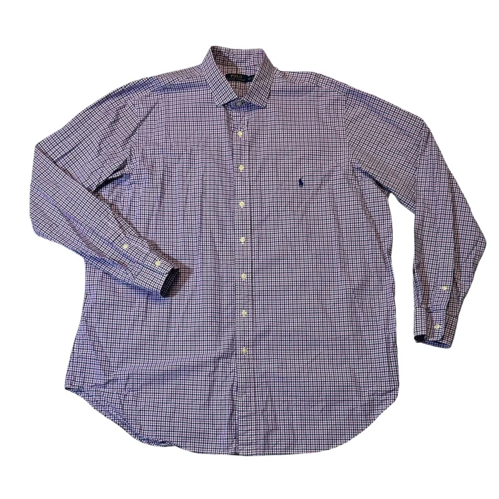 Polo Ralph Lauren men 2XLT Tall purple blue check gingham button up casual shirt